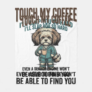Funny Dog Coffee Warning Vintage Engraving Design_ Fleece Blanket