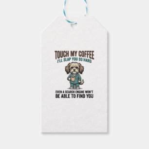Funny Dog Coffee Warning Vintage Engraving Design_ Gift Tags