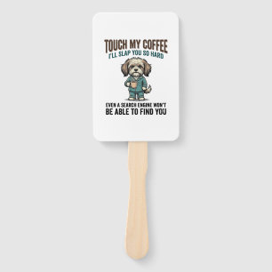 Funny Dog Coffee Warning Vintage Engraving Design_ Hand Fan