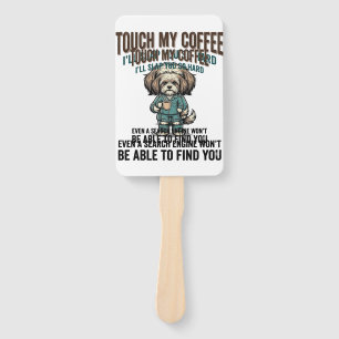 Funny Dog Coffee Warning Vintage Engraving Design_ Hand Fan