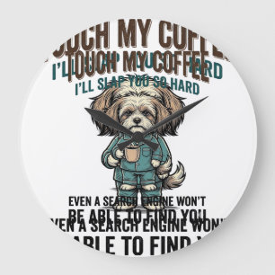 Funny Dog Coffee Warning Vintage Engraving Design_ Large Clock