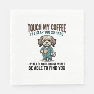 Funny Dog Coffee Warning Vintage Engraving Design_ Napkins