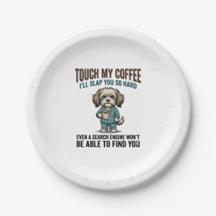Funny Dog Coffee Warning Vintage Engraving Design_ Paper Plates