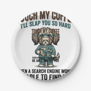 Funny Dog Coffee Warning Vintage Engraving Design_ Paper Plates