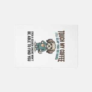Funny Dog Coffee Warning Vintage Engraving Design_ Rug