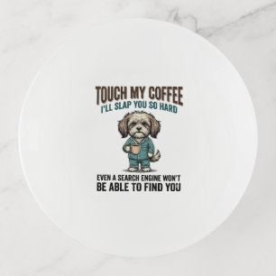 Funny Dog Coffee Warning Vintage Engraving Design_ Trinket Tray