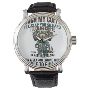 Funny Dog Coffee Warning Vintage Engraving Design_ Watch