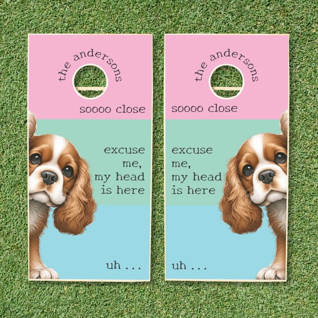 Funny Dog Cornhole Set (cute funny puppy dog pink green blue cornhole set with custom family name)