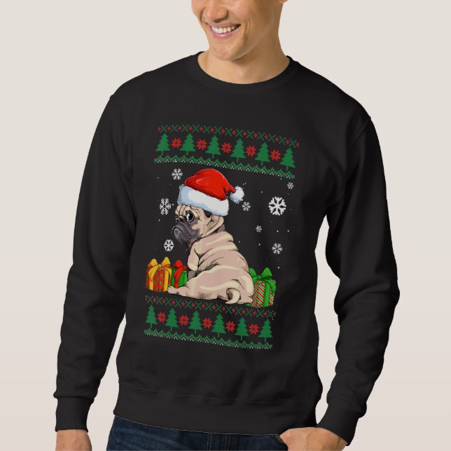 Funny Dog Cute Pug Santa Hat Ugly Christmas Sweate Sweatshirt (Front)