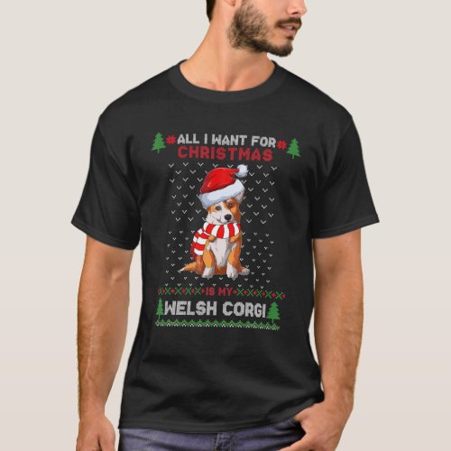 Funny Dog Cute Welsh Corgi Santa Hat Ugly T_Shirt