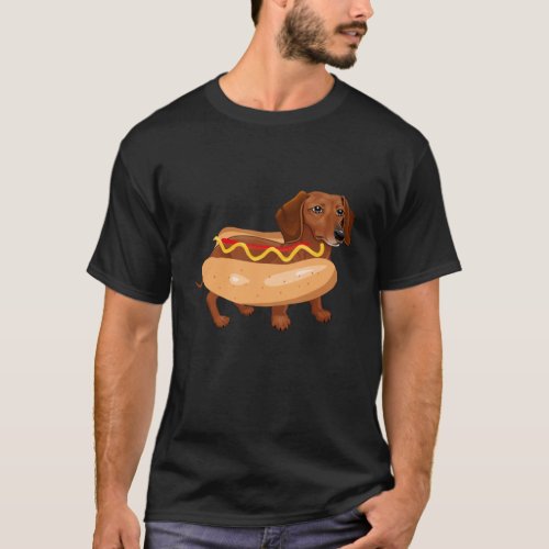 Funny Dog Dachshund Hot Dog Fast Food T_Shirt