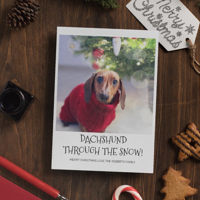 Funny Dog Dachshund Photo Christmas Holiday Card (Creator Uploaded)