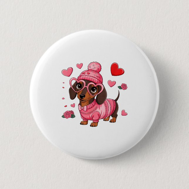 Funny Dog Dachshund Valentines Heart Dog Lover Men Button (Front)