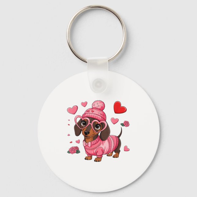 Funny Dog Dachshund Valentines Heart Dog Lover Men Keychain (Front)