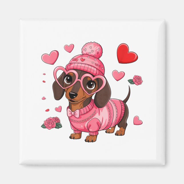 Funny Dog Dachshund Valentines Heart Dog Lover Men Magnet (Front)