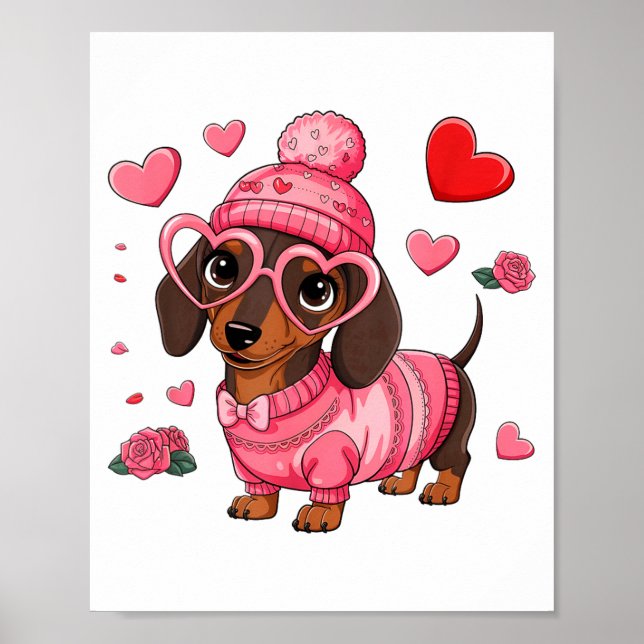 Funny Dog Dachshund Valentines Heart Dog Lover Men Poster (Front)