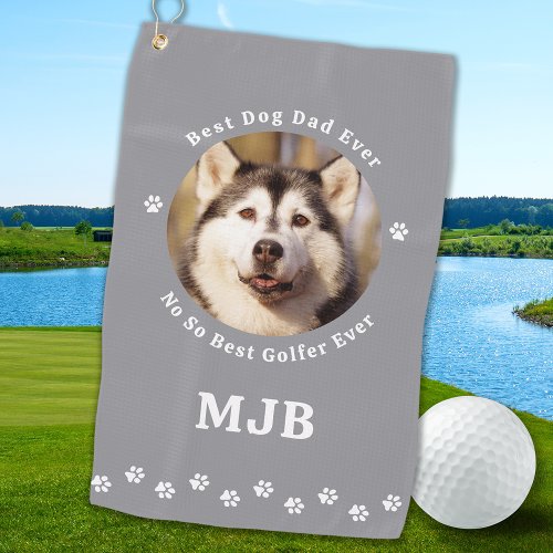 Funny DOG DAD Custom Photo Golfer Monogram  Golf Towel