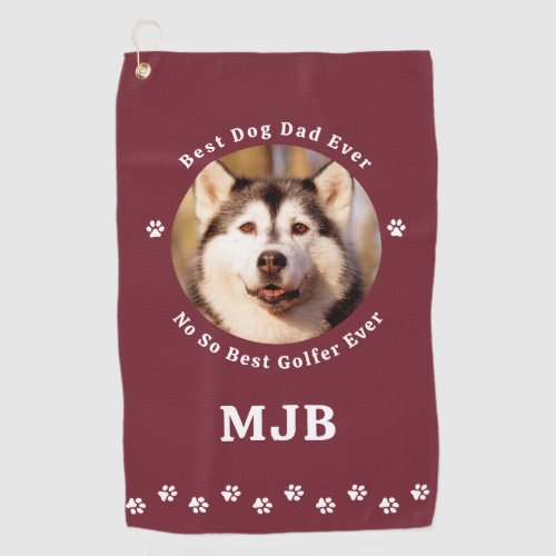 Funny DOG DAD Personalized Photo Golfer Red Golf Towel