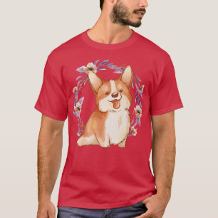 Funny Dog Design Pet Lovers Paw Funny Flower Corgi T-Shirt