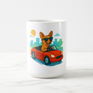 Funny Dog Driving Red Car Cartoon Mug