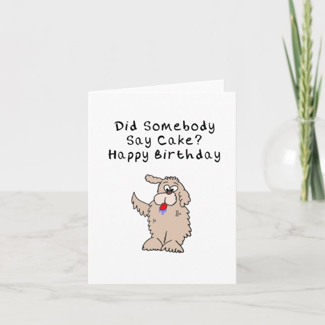 Funny Dog eating cake birthday card (Front)