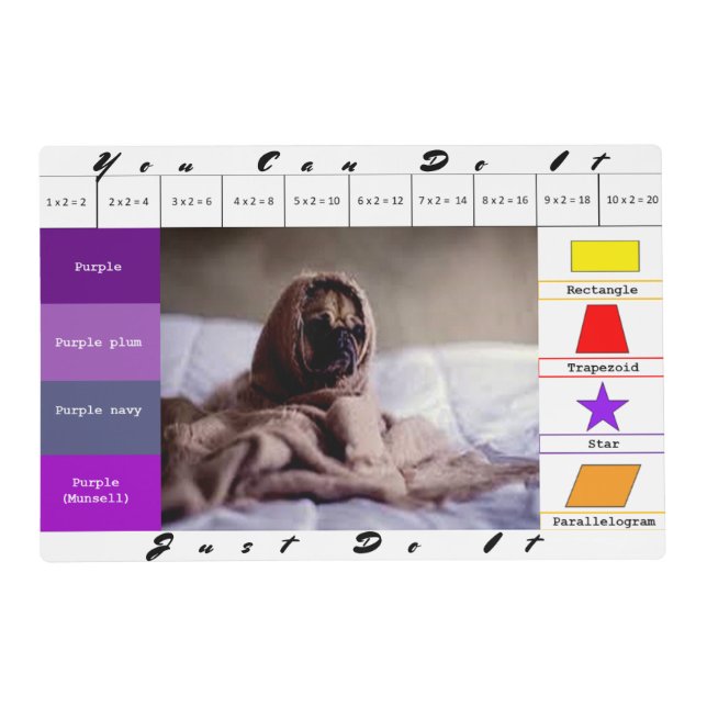 Funny dog educative game placemat (Front)