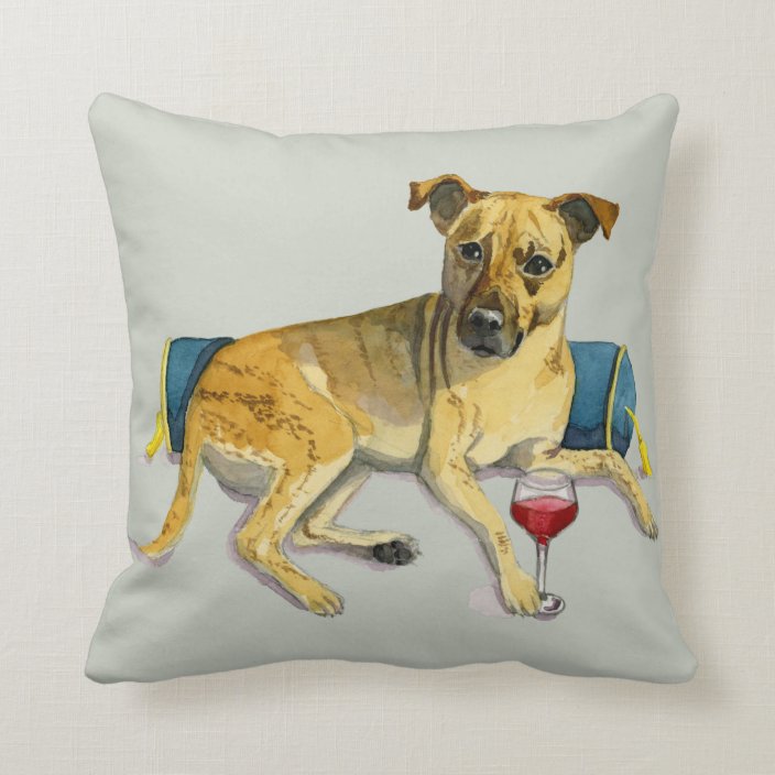 Funny Dog Enjoying Wine Watercolor Painting Throw Pillow Zazzle