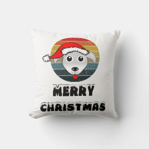 Funny Dog Face Grey Cartoon With Santa Claus Hat Throw Pillow