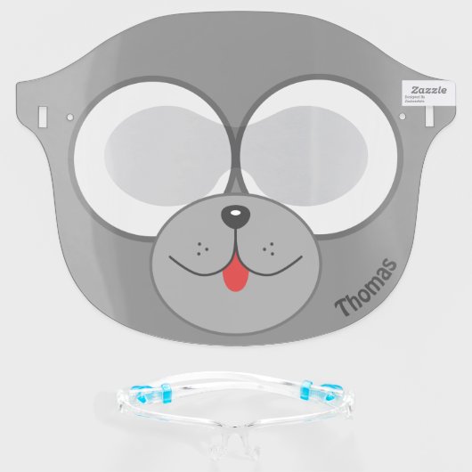 Funny Dog Face Mouth Red Tongue Personalized Name Shield (Front w/Glasses)