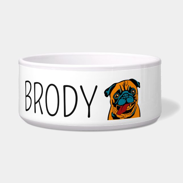 Funny dog face with a custom name  bowl (Front)