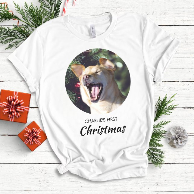 Funny Dog First Christmas Personalized Dog Photo T-Shirt (Creator Uploaded)