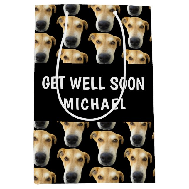 Funny Dog Get Well Soon Personalized Medium Gift Bag (Front)