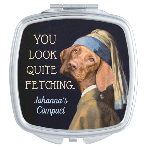 Funny Dog Girl with a Pearl Earring Quite Fetching Compact Mirror