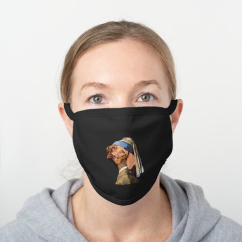 Funny Dog Girl with a Pearl Earring Vermeer Parody Black Cotton Face Mask
