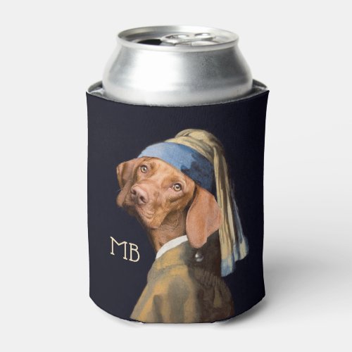 Funny Dog Girl with a Pearl Earring Vermeer Parody Can Cooler