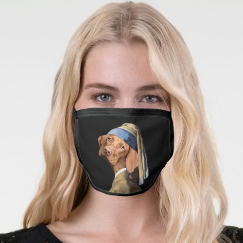Funny Dog Girl with a Pearl Earring Vermeer Parody Face Mask