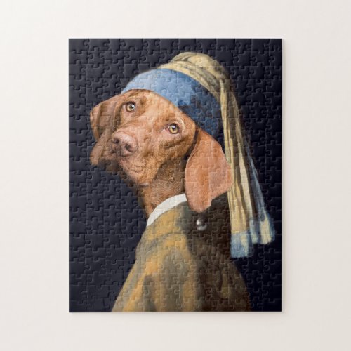 Funny Dog Girl with a Pearl Earring Vermeer Parody Jigsaw Puzzle