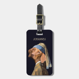Funny Dog Girl with a Pearl Earring Vermeer Parody Luggage Tag