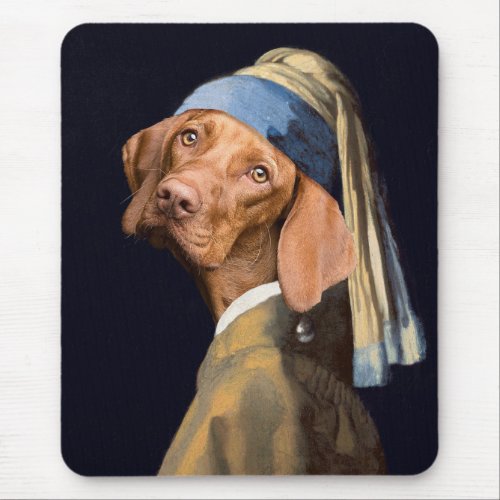 Funny Dog Girl with a Pearl Earring Vermeer Parody Mouse Pad