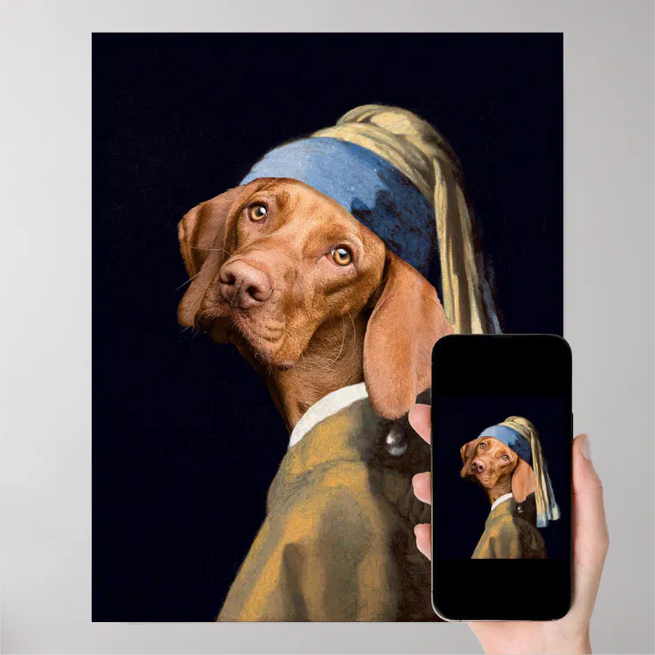 Funny Dog Girl with a Pearl Earring Vermeer Parody Poster | Zazzle