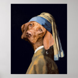 Funny Dog Girl with a Pearl Earring Vermeer Parody Poster