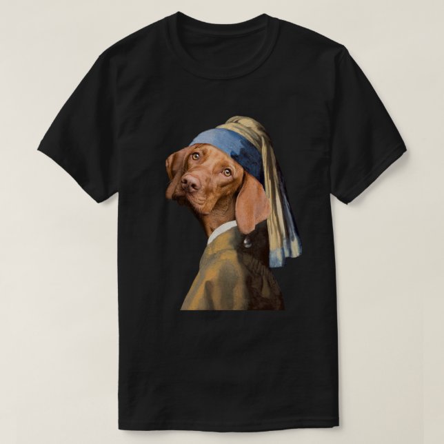 Funny Dog Girl with a Pearl Earring Vermeer Parody T-Shirt (Design Front)
