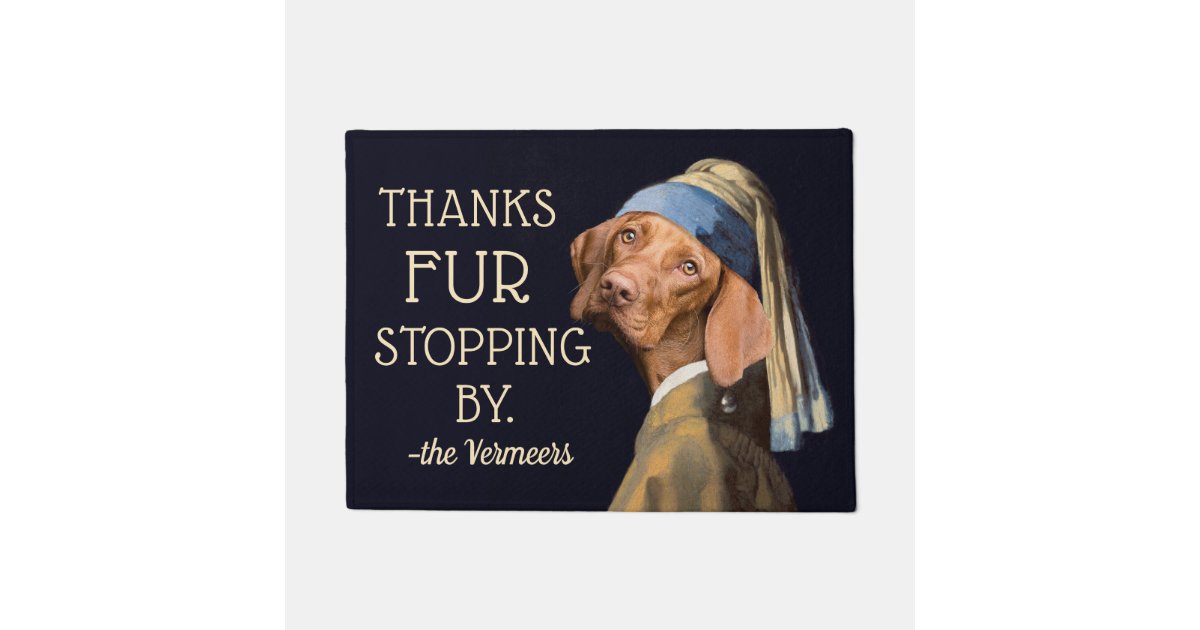 Funny Dog Girl With Pearl Earring Vermeer Fur Pun Doormat Zazzle Com
