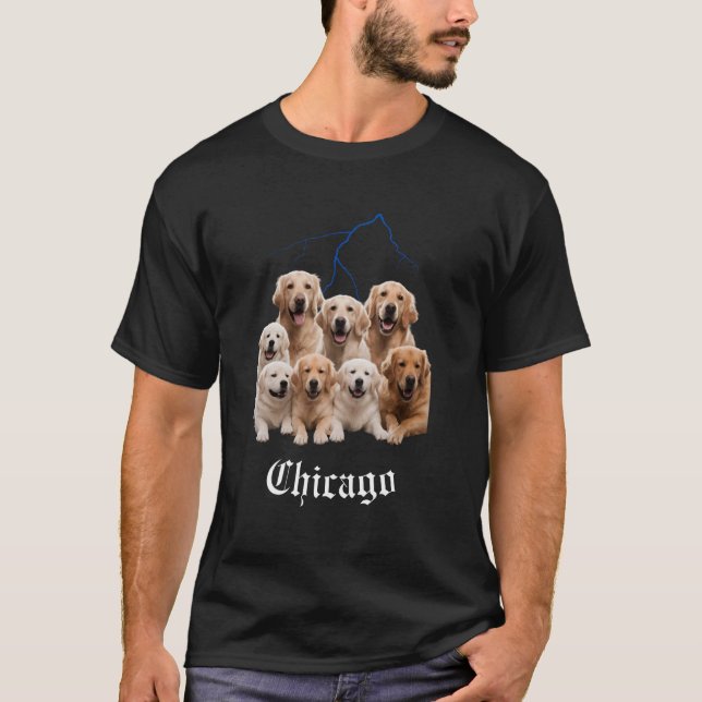Funny Dog Golden Retriever Bootleg Chicago Illinoi T-Shirt (Front)