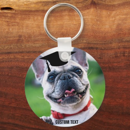 Funny Dog Graduation French BullDog Photo Keychain