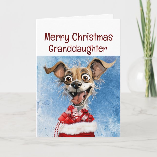 Funny Dog Granddaughter Kids Christmas Card (Front)