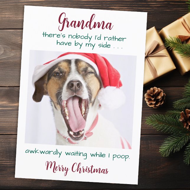 Funny Dog Grandma Personalized Pet Photo Christmas Holiday Card (Creator Uploaded)