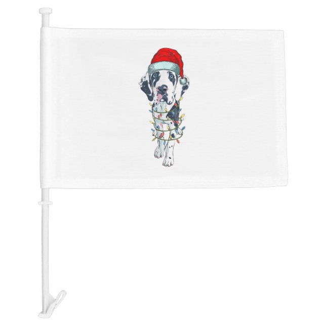 Funny Dog Great Dane Christmas Santa Hat Xmas Ligh Car Flag (Front)