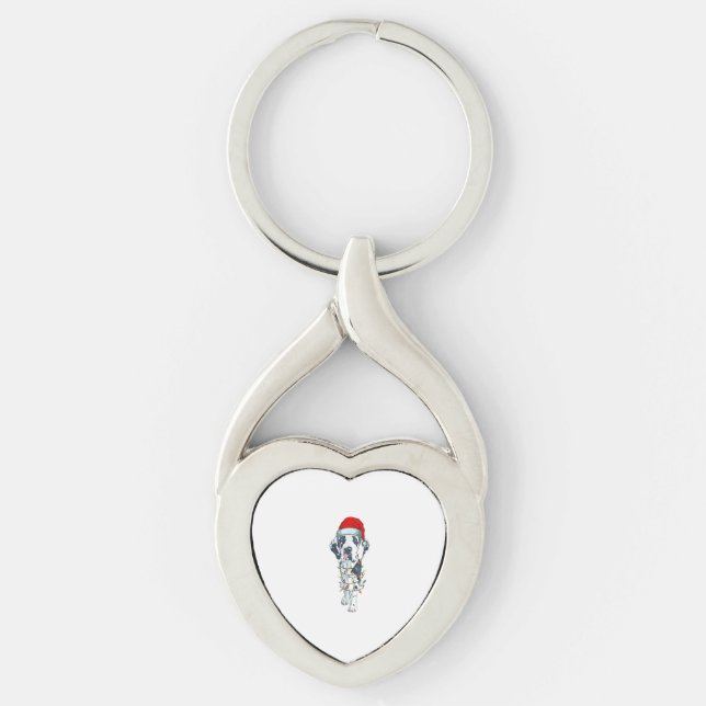 Funny Dog Great Dane Christmas Santa Hat Xmas Ligh Keychain (Front)