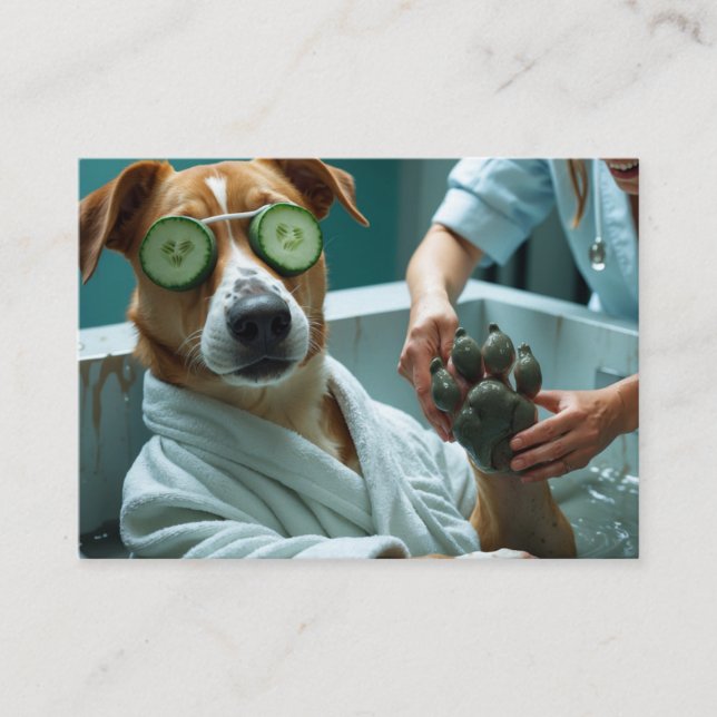 Funny Dog Grooming Design Spa Style Business Card (Front)